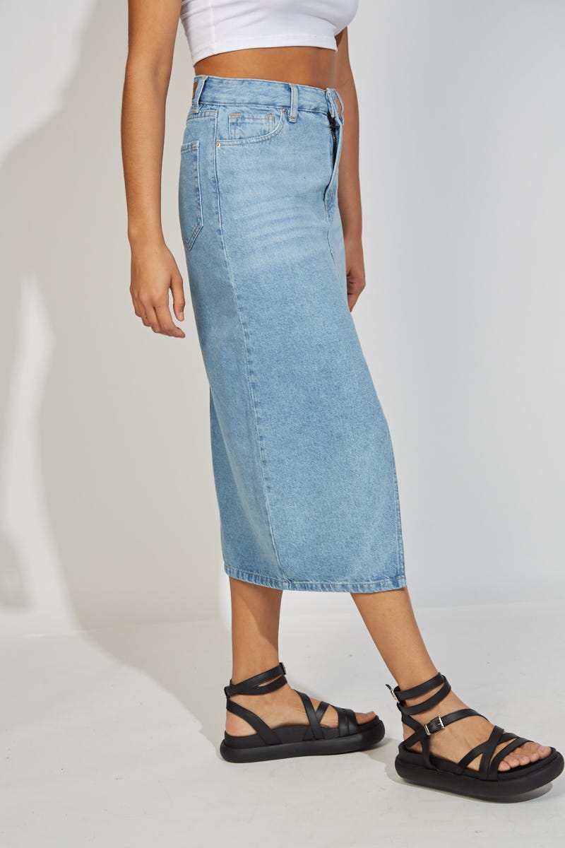 Falda Denim Larga con Abertura