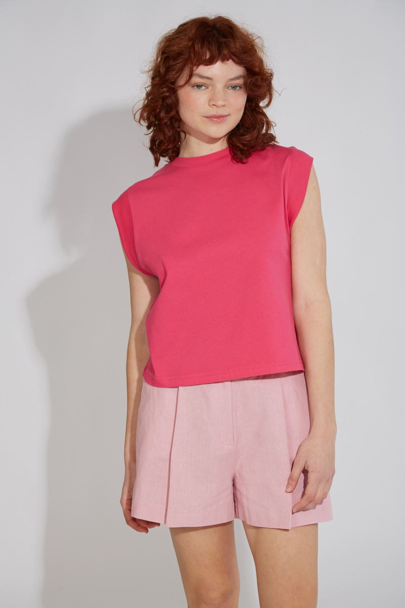 Musculosa Fucsia con Collareta Ribb