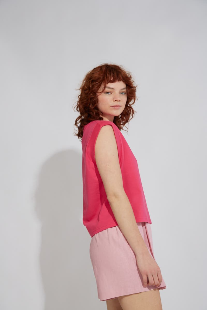 Musculosa Fucsia con Collareta Ribb