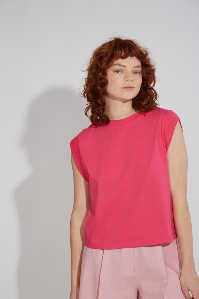 Musculosa Fucsia con Collareta Ribb