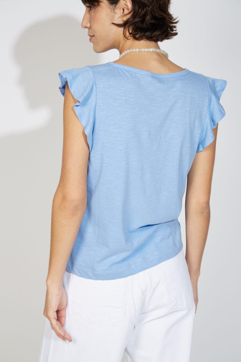 Remera Básica Flamé con Volados Celeste
