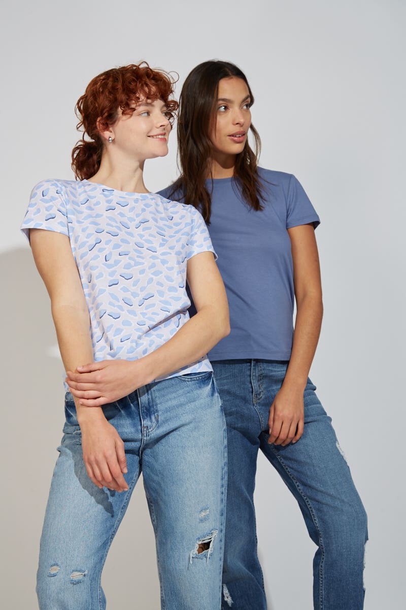 Remera Algodón Pack X2- 1 Azul Aero, 1 Animal Print