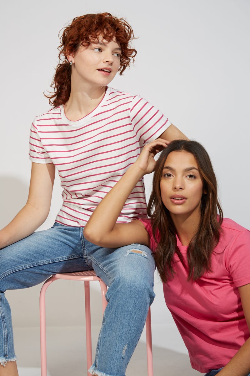 Remera Algodón Pack X2- 1 Rayado, 1 Fucsia