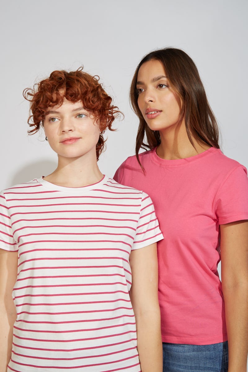 Remera Algodón Pack X2- 1 Rayado, 1 Fucsia
