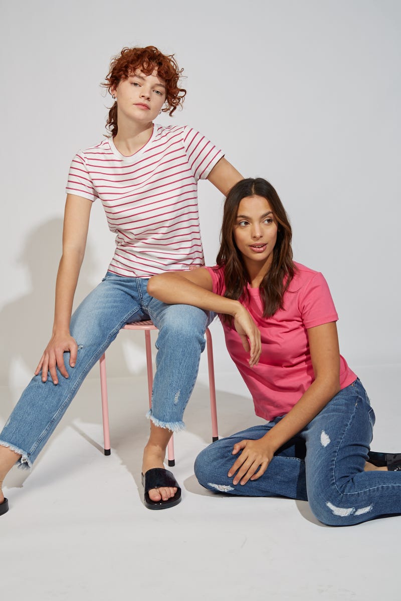 Remera Algodón Pack X2- 1 Rayado, 1 Fucsia